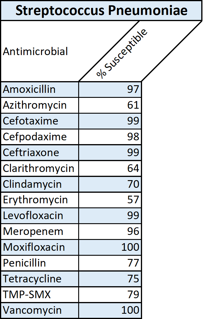 Streptococcus Pneumoniae example antibiogram