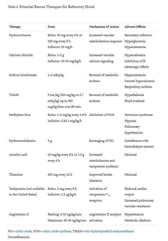 Potential Rescue Therapies for Refractory Shock