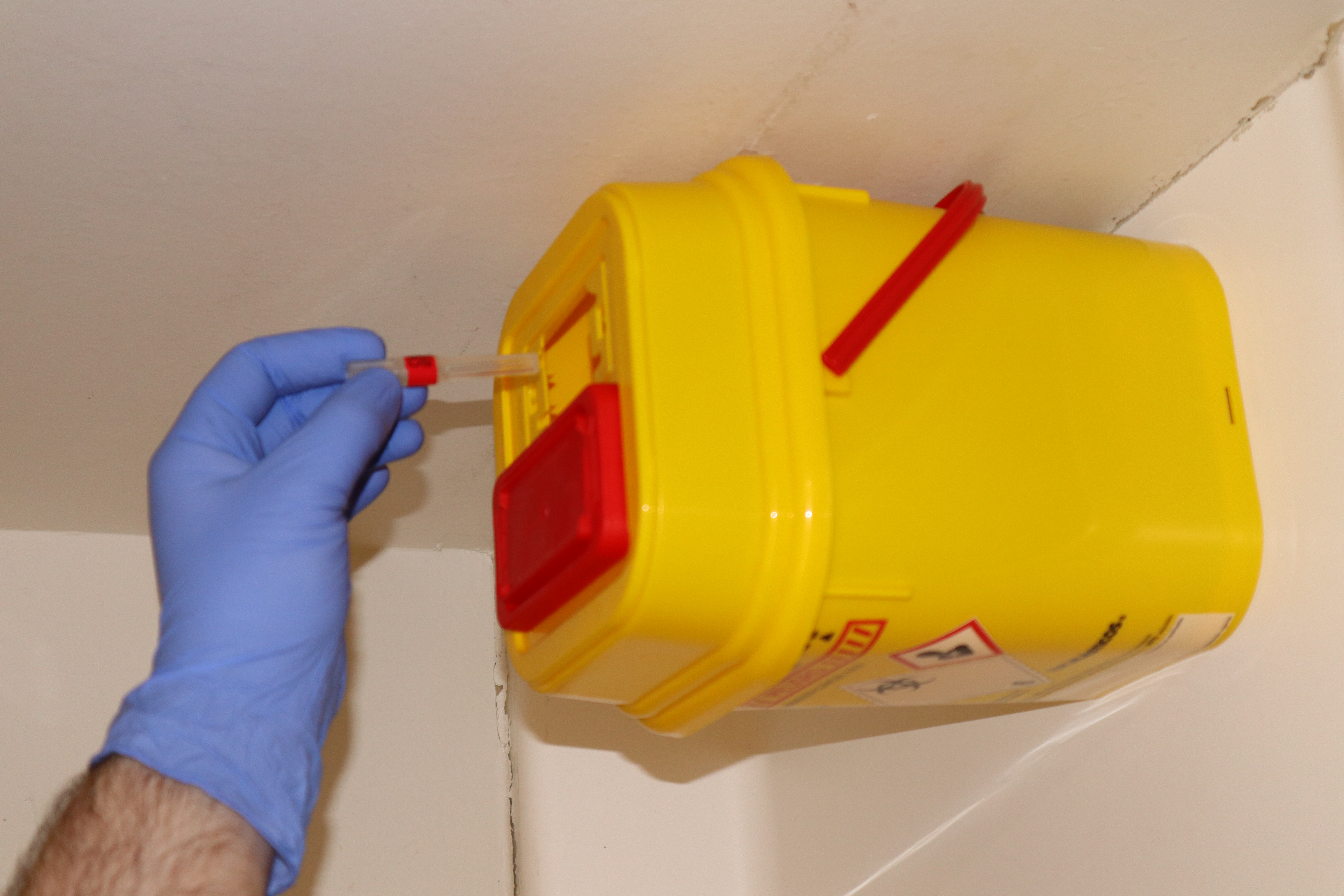 <p>Yellow Rigid Container for Sharps Disposal.</p>