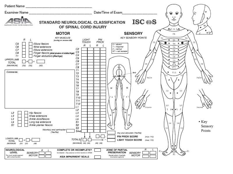 <p>ASIA Scoring Sheet for Determining Level and Extent of Spinal Cord Injury