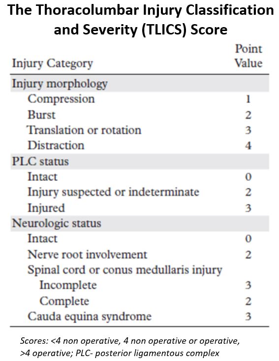 The Thoracolumbar Injury Classification and Severity (TLICS) Score